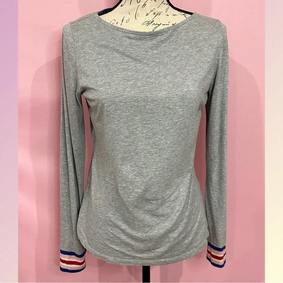Boden Boatneck Multicolored Cuff Long Sleeved T- Sz Medium - Picture 1 of 10